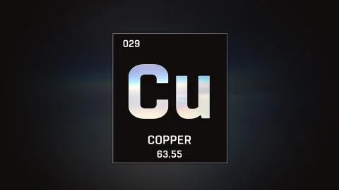 Copper as Element 29 of the Periodic Table 3D illustration on grey background 스톡 일러스트