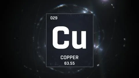 Copper as Element 29 of the Periodic Table 3D illustration on silver background Illustrazione stock