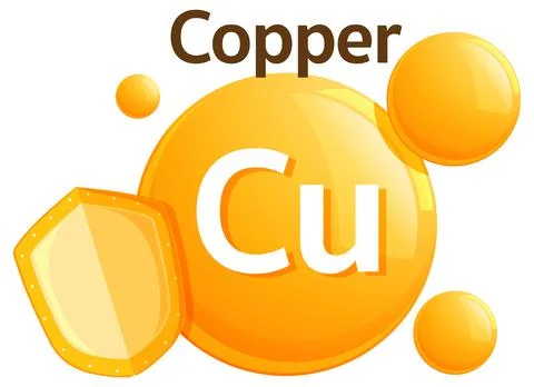 Copper Element Symbol with Shield and Orange Spheres 스톡 일러스트