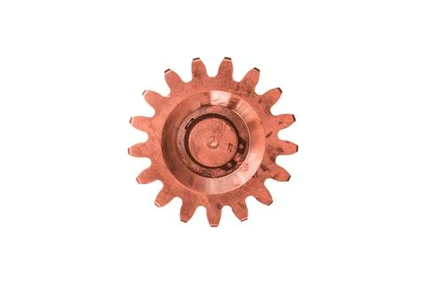 Copper engine gear isolated on white background, close-up. Stock Photos