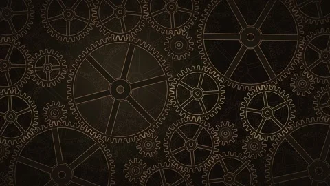 Copper Gear Field Rotating Cogs Clockwork Mechanism Steampunk Industrial Stock-Footage 348345257