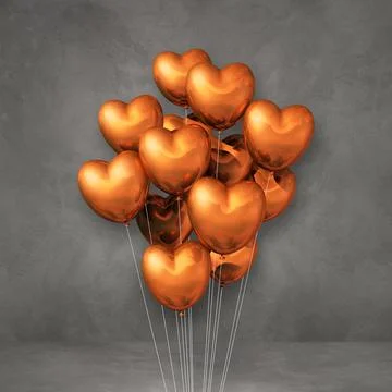 Copper heart shape balloons bunch on a grey wall background Stock Illustration