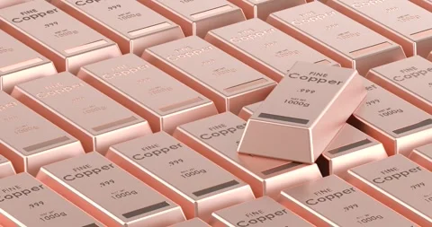 Copper ingot background, animation seamlessly loopable. 3D rendering Stock Footage 331586572