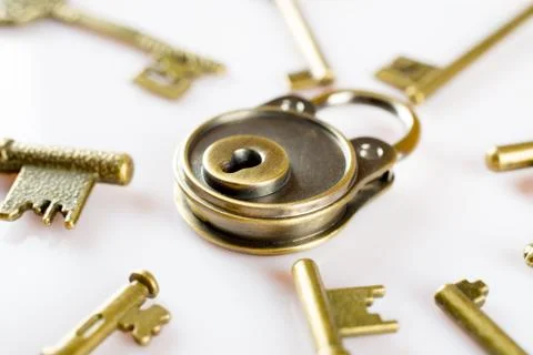 Copper keys and locks Stock Photos