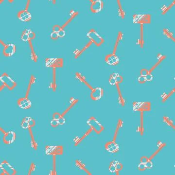 Copper keys on blue seamless vector pattern. 스톡 일러스트