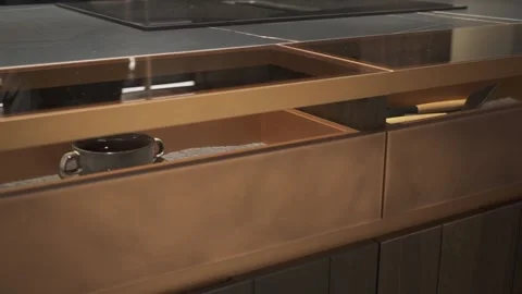 Copper Kitchen Drawer with Utensils Stock Footage 273058484