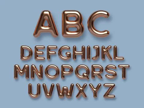 Copper metal alphabet vector set. Stock Illustration