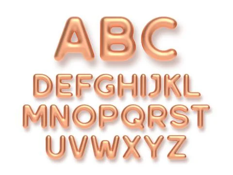 Copper metal alphabet vector set. Stock Illustration