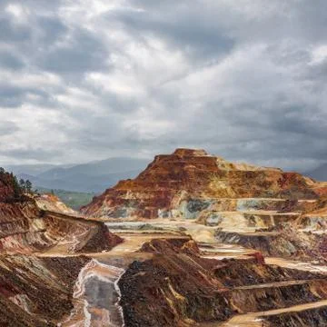 Copper mine under cloudy sky for text space Stock-Fotos