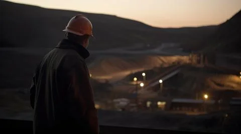Copper mine worker open pit Mine Surveying sunset Stock Photos