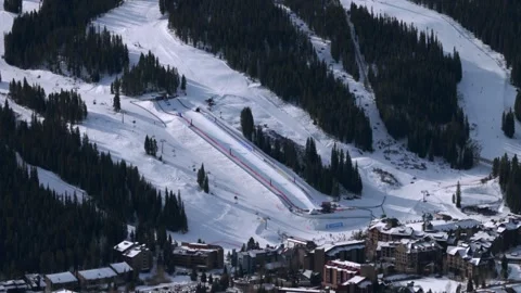 Copper Mountain Ski Resort Half Pipe i70 winter morning aerial drone parallax Stock-Footage 327696248