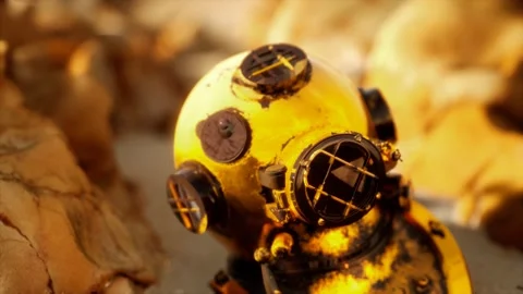 Copper old vintage deep sea diving helmet Stock-Footage 133808226