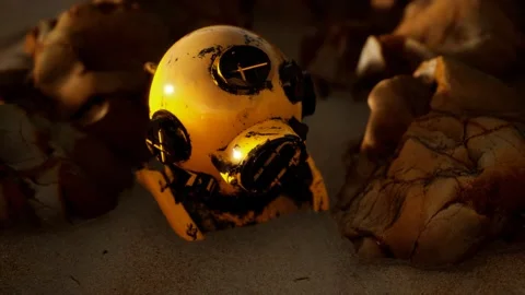 Copper old vintage deep sea diving helmet Stock Footage 141028511