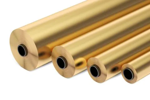 Copper or bronze foil rolls, 3D rendering Illustrazione stock