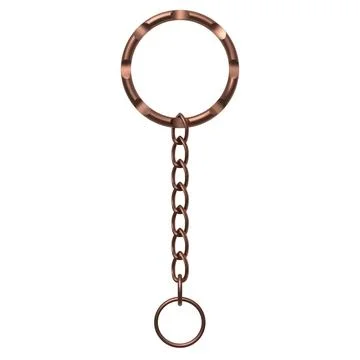 A copper or bronze ring with a chain, a connecting element for a keychain. 스톡 일러스트