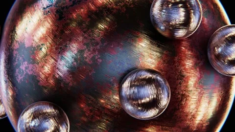 Copper or bronze sphere with rolling small steel spheres looping 3D animation Stock-Footage 193990605