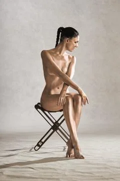 Copper painted body paint model female portrait implied nude Stock Photos