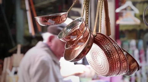 Copper Pans in Grand Bazaar Stock-Footage 48249221