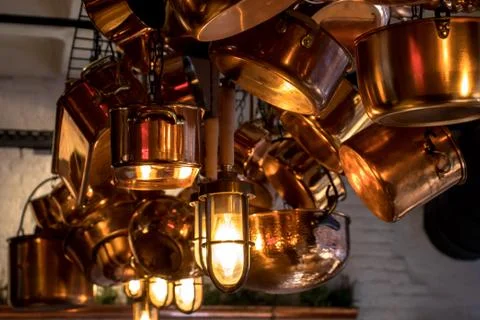 Copper pans Stock Photos