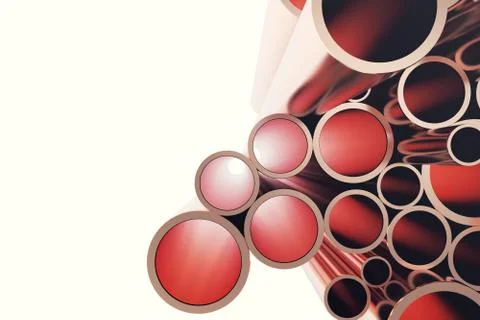 Copper pipes isolated on white. 3d rendering Stock Illustration