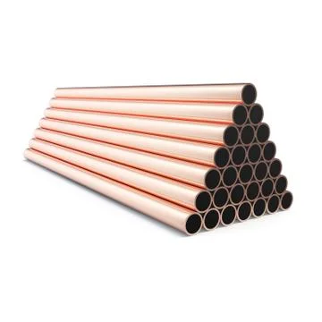 Copper pipes isolated on white background. 3d rendering Stock Illustration