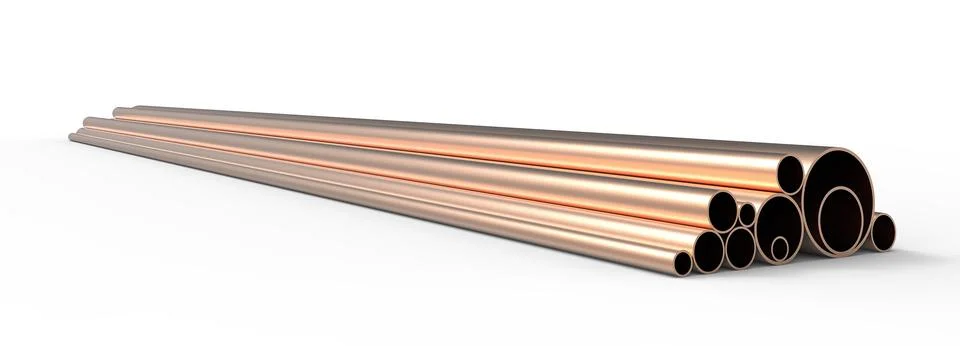 Copper pipes pattern background. 3D rendering. Stock Photos