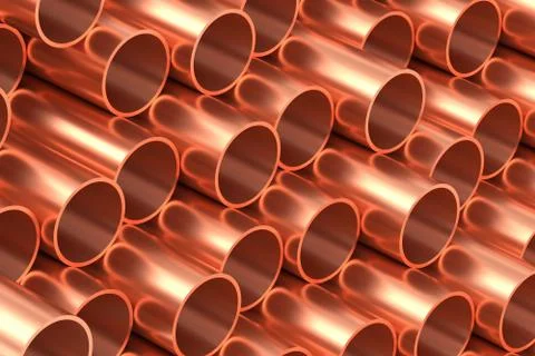 Copper pipes in rows industrial background Stock Illustration
