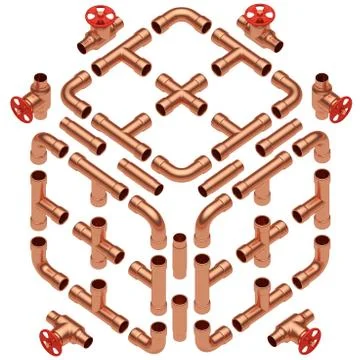 Copper pipes set diagonal view Illustrazione stock
