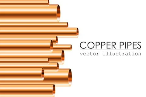 Copper pipes vector illustration isolated. Different sizes of copper pipes Stock Illustration