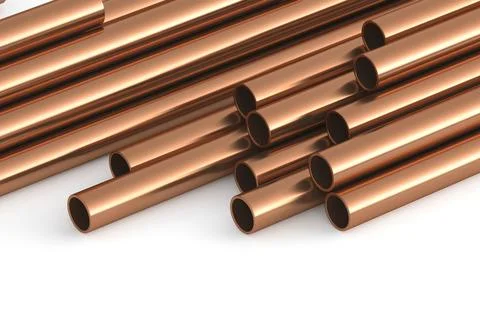 Copper pipes on a white background. 3d rendering Stock-Illustration