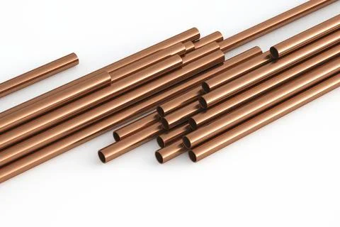 Copper pipes on a white background. 3d rendering Stock-Illustration
