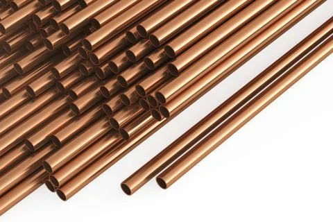 Copper pipes on a white background. 3d rendering Stock-Illustration