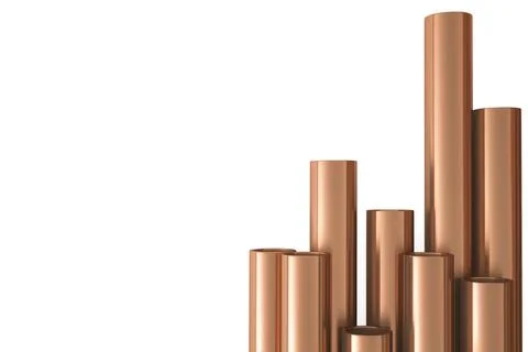 Copper pipes on a white background top view. 3d rendering Stock-Illustration