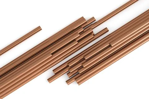 Copper pipes on a white background top view. 3d rendering Stock-Illustration