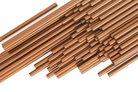 Copper pipes on a white background top view. 3d rendering Stock-Illustration