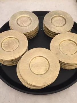 The copper plate stack view on the tray Stock Photos