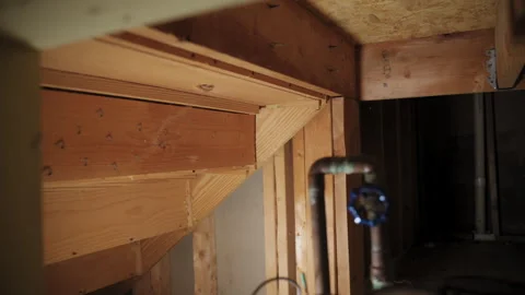 Copper plumbing system in a house basement or utility room. Home water supply Stock Footage 304009748