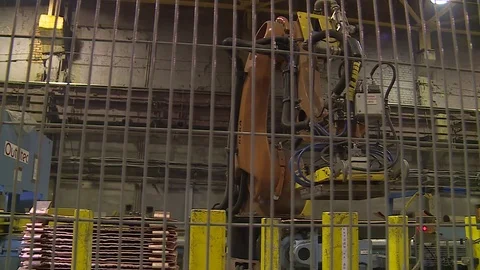 Copper production at a metallurgical plant. Automatic machines. Copper Plant Video stock 75993065