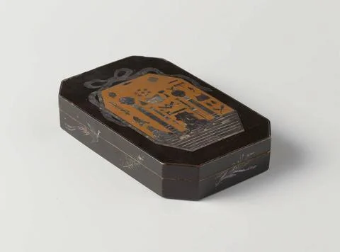 . Copper rectangular box with beveled corners, black lacquered. On the sid... Stockfoto's