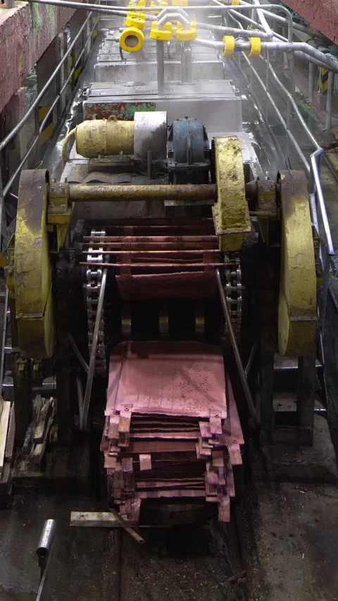 Copper Refining Process – Cathode Plates Immersion and Conveyor Hyperlapse 4K Stock Footage 333682209