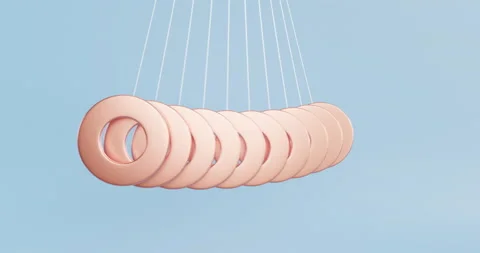 Copper rings in a row. Looped animation of pendulum swinging. Stock Footage 164883508