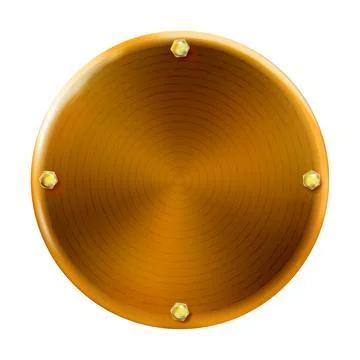 Copper round brushed, polished plate with gold bolts. Vector Stock Illustration