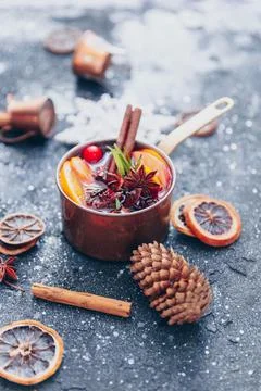 Copper saucepan with mulled wine Stock Photos