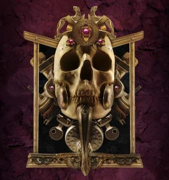 Copper skull composition. Stock Photos