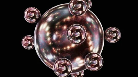 Copper sphere with orbital rolling metal spheres looping 3D animation with alpha Video stock 169533284