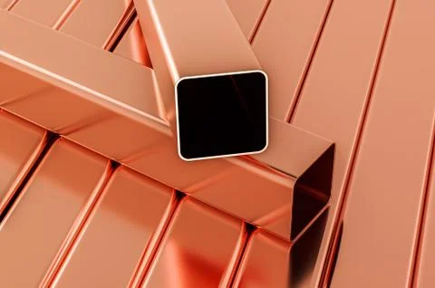 Copper square tubes background, 3D rendering 스톡 일러스트