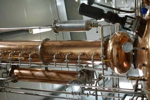 Copper still in distillery 스톡 사진