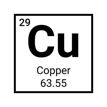 Copper symbol periodic table element. Cu chemistry copper chart vector sign Stock Illustration