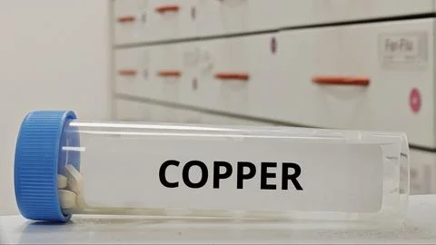 COPPER tablets for support enzyme function and treat copper deficiency 스톡 사진