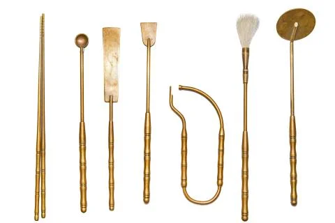 Copper tea set on white background Stock Photos